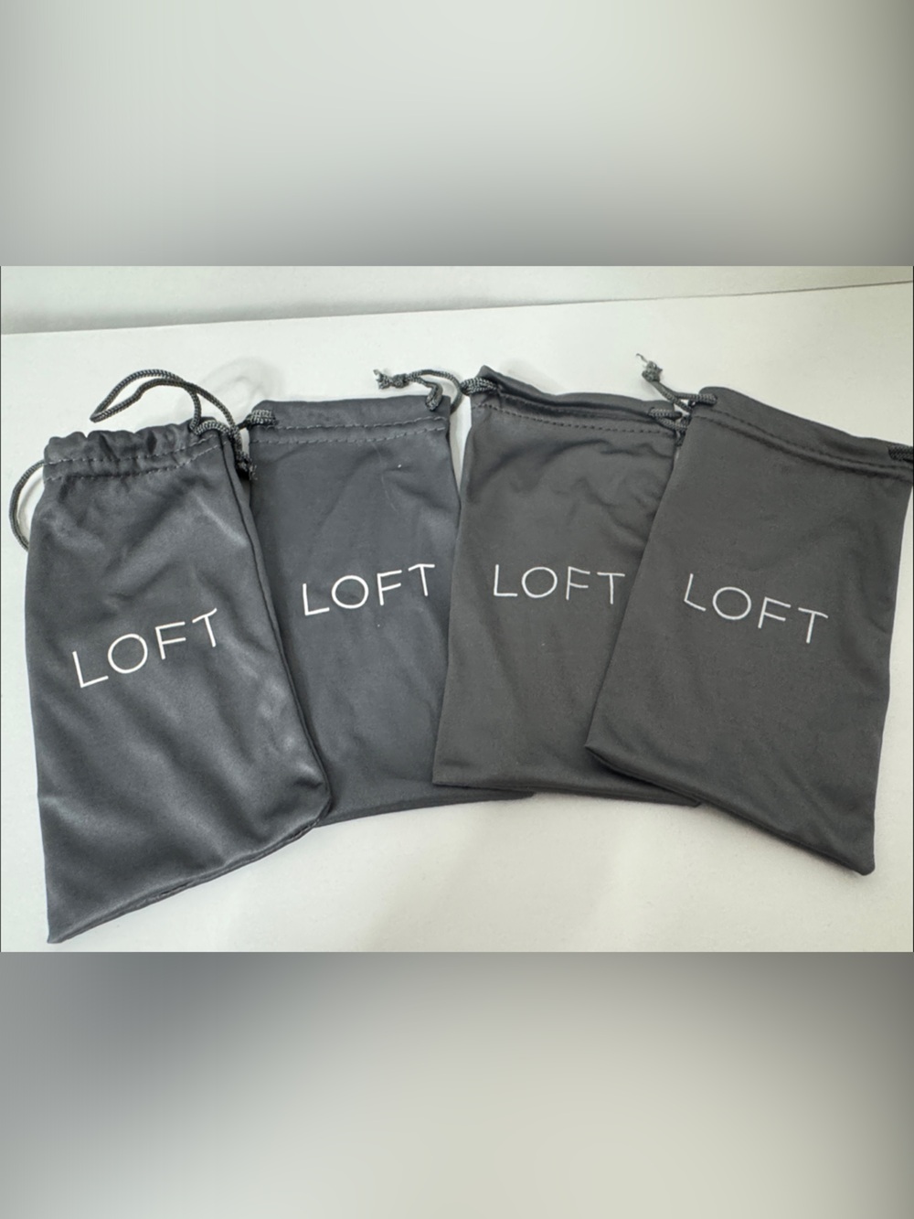 Lot of 4 LOFT Sunglasses Microfiber Pouches - Gray Drawstring Soft Bags